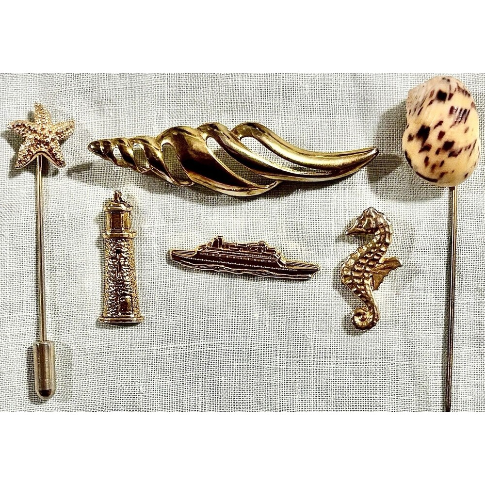 Sarah Coventry Vintage Pin Lot Nautical Lapel Hat Pins Seahorse Lighthouse 6pc
